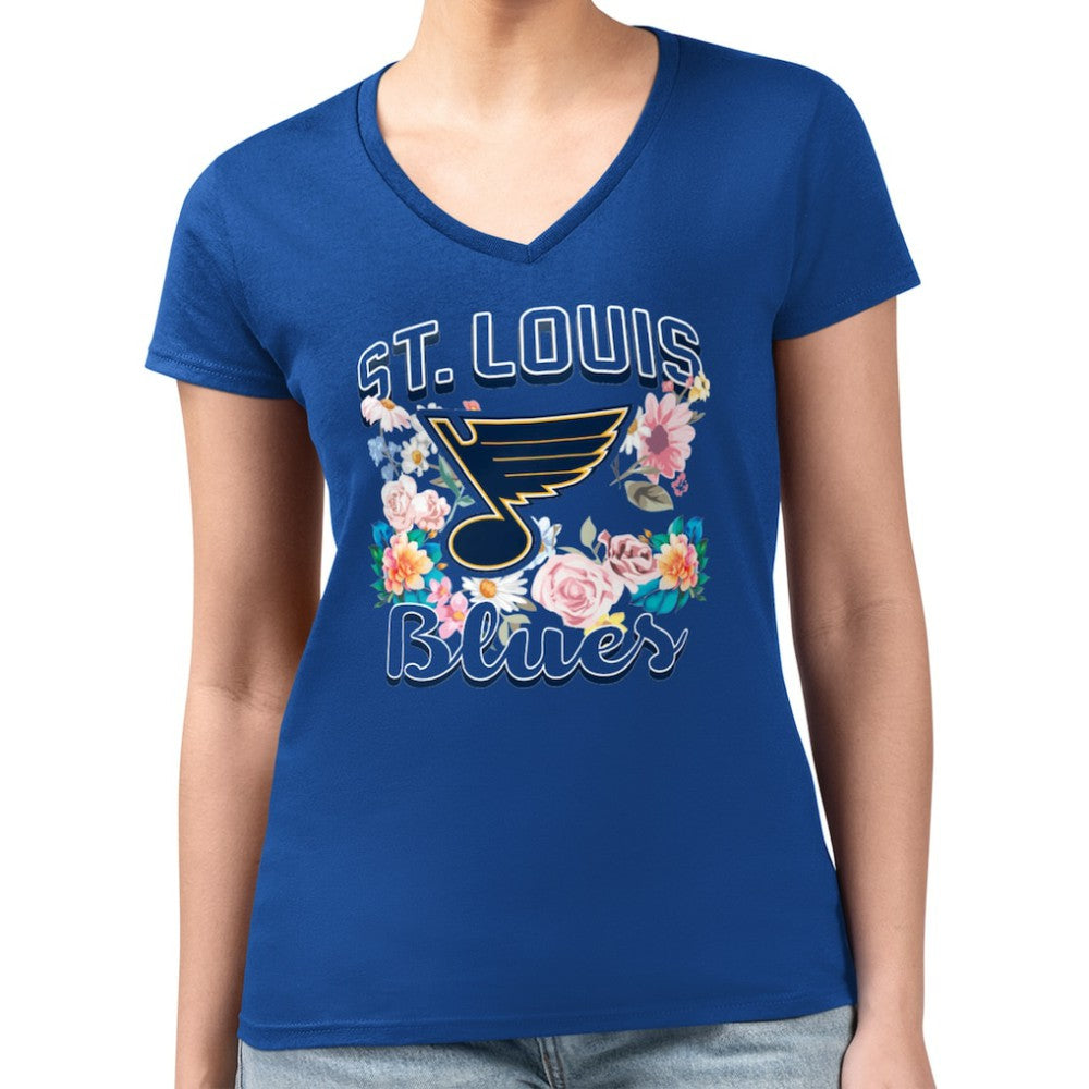 St. Louis Blues G-III 4Her by Carl Banks Women's Super-Slim Fit Lightweight Flower Logo V-Neck T-Shirt