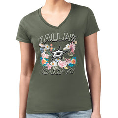 Dallas Stars G-III 4Her by Carl Banks Women's Super-Slim Fit Lightweight Flower Logo V-Neck T-Shirt
