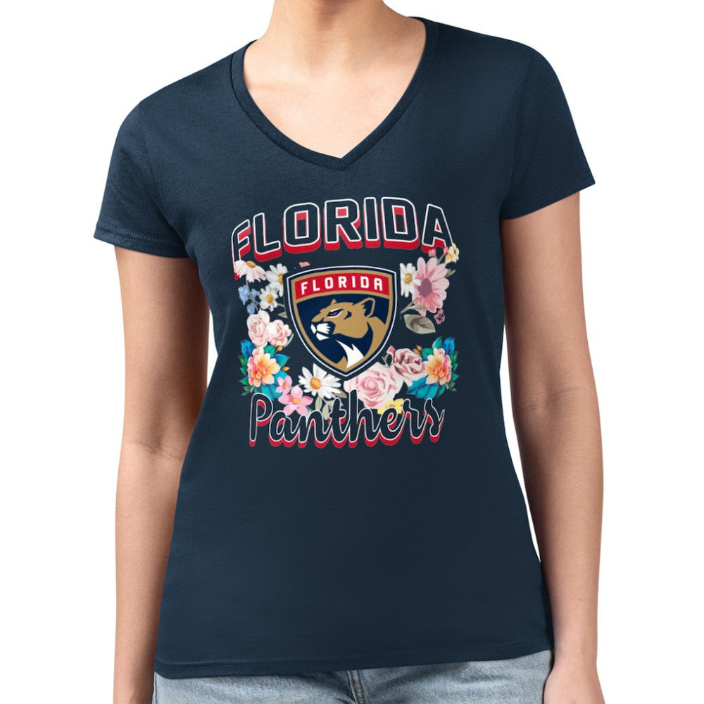 Florida Panthers G-III 4Her by Carl Banks Women's Super-Slim Fit Lightweight Flower Logo V-Neck T-Shirt