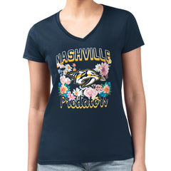 Nashville Predators G-III 4Her by Carl Banks Women's Super-Slim Fit Lightweight Flower Logo V-Neck T-Shirt