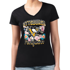 Pittsburgh Penguins G-III 4Her by Carl Banks Women's Super-Slim Fit Lightweight Flower Logo V-Neck T-Shirt