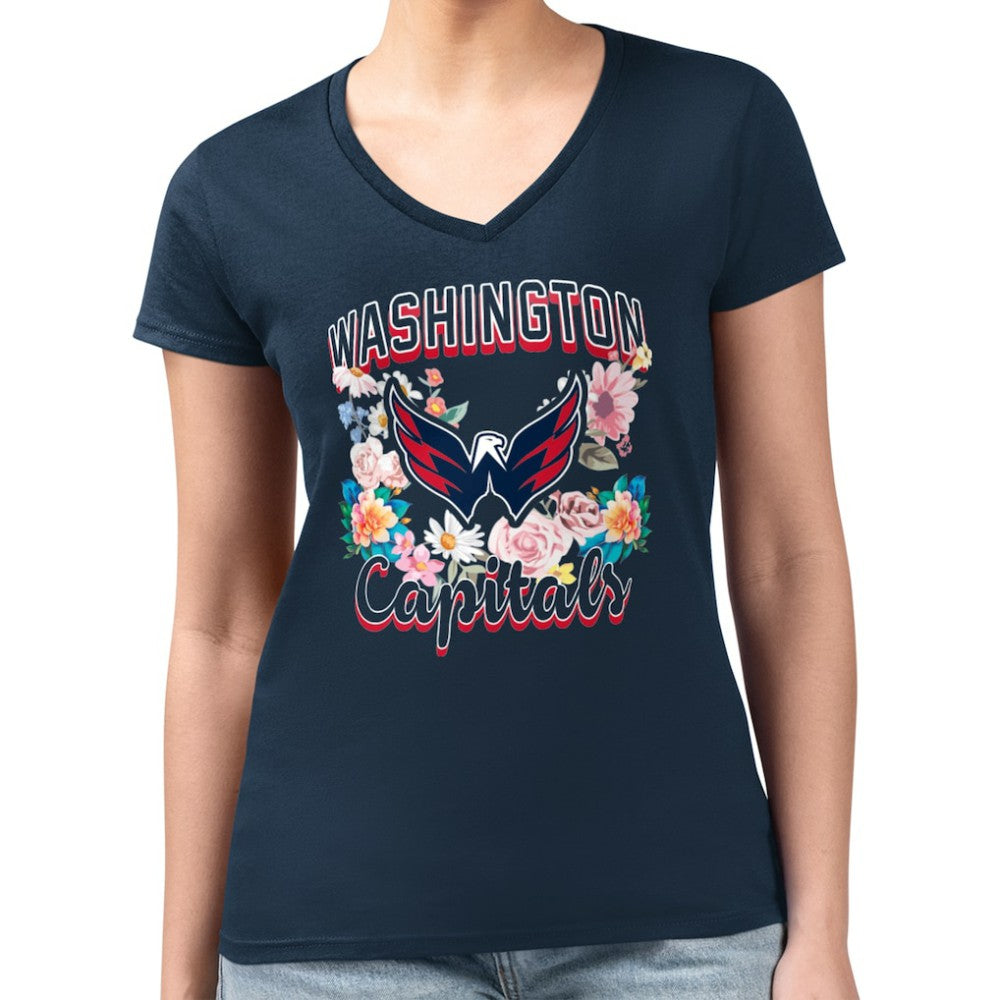 Washington Capitals G-III 4Her by Carl Banks Women's Super-Slim Fit Lightweight Flower Logo V-Neck T-Shirt