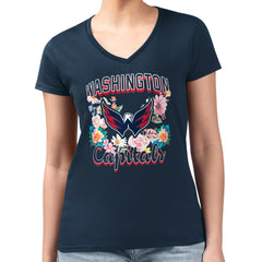 Washington Capitals G-III 4Her by Carl Banks Women's Super-Slim Fit Lightweight Flower Logo V-Neck T-Shirt