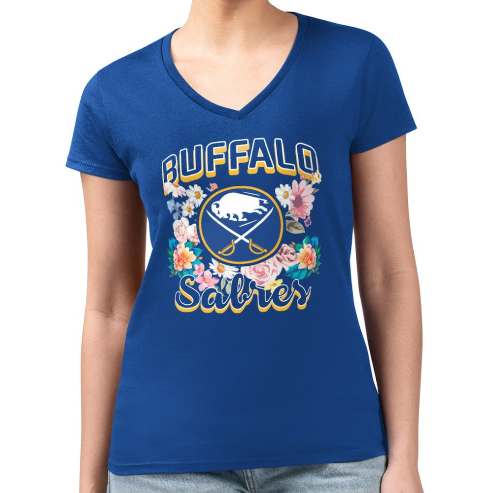 Buffalo Sabres G-III 4Her by Carl Banks Women's Super-Slim Fit Lightweight Flower Logo V-Neck T-Shirt