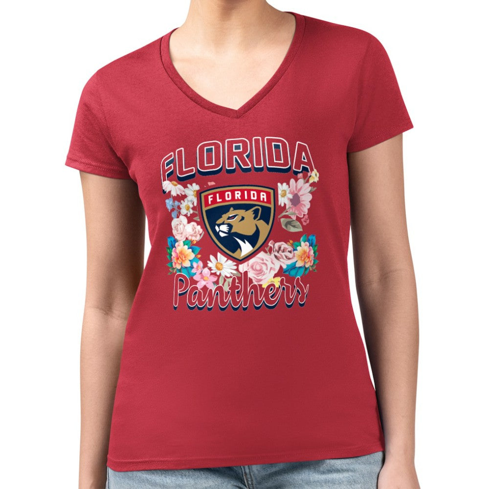 Florida Panthers G-III 4Her by Carl Banks Women's Super-Slim Fit Lightweight Flower Logo V-Neck T-Shirt