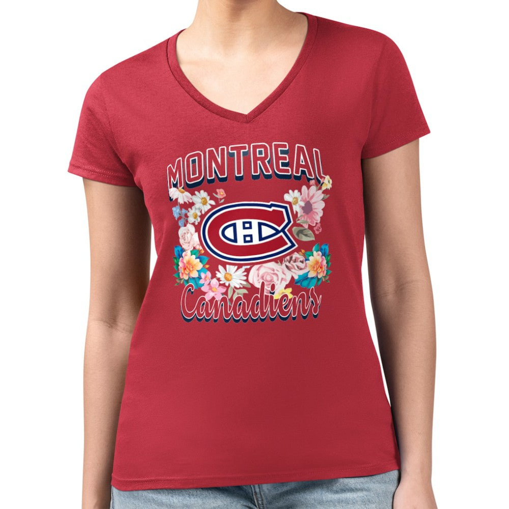 Montreal Canadiens G-III 4Her by Carl Banks Women's Super-Slim Fit Lightweight Flower Logo V-Neck T-Shirt