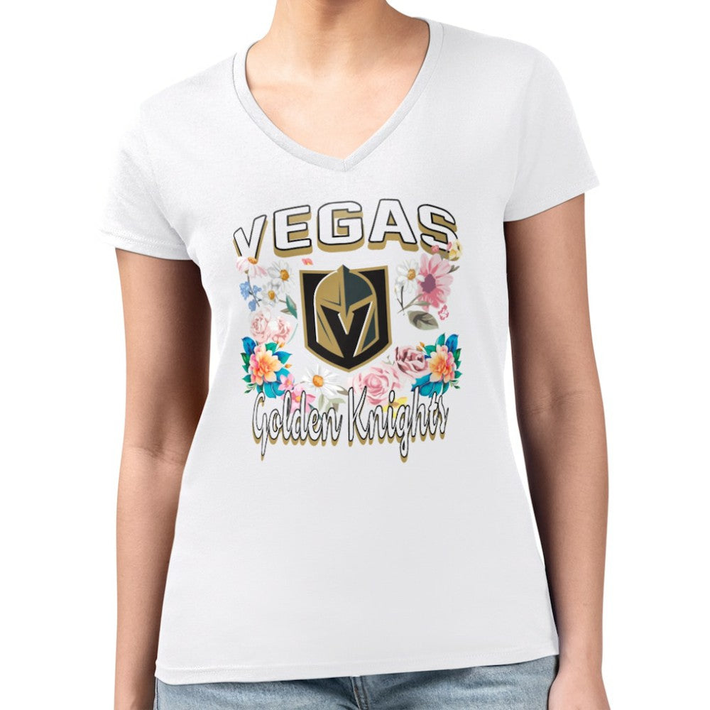 Vegas Golden Knights G-III 4Her by Carl Banks Women's Super-Slim Fit Lightweight Flower Logo V-Neck T-Shirt