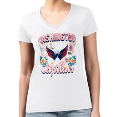 Washington Capitals G-III 4Her by Carl Banks Women's Super-Slim Fit Lightweight Flower Logo V-Neck T-Shirt