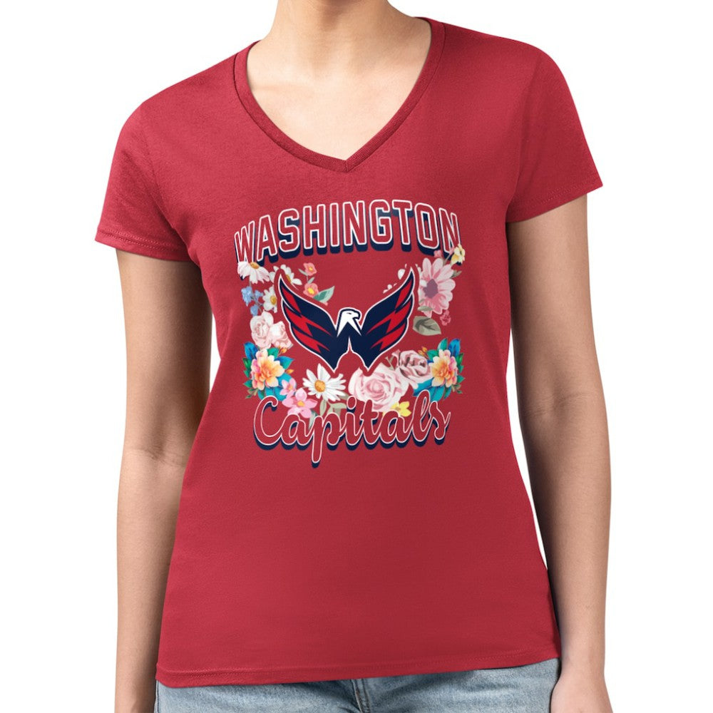 Washington Capitals G-III 4Her by Carl Banks Women's Super-Slim Fit Lightweight Flower Logo V-Neck T-Shirt