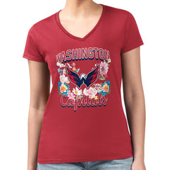 Washington Capitals G-III 4Her by Carl Banks Women's Super-Slim Fit Lightweight Flower Logo V-Neck T-Shirt