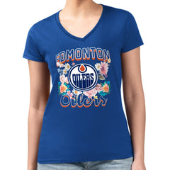 Edmonton Oilers G-III 4Her by Carl Banks Women's Super-Slim Fit Lightweight Flower Logo V-Neck T-Shirt