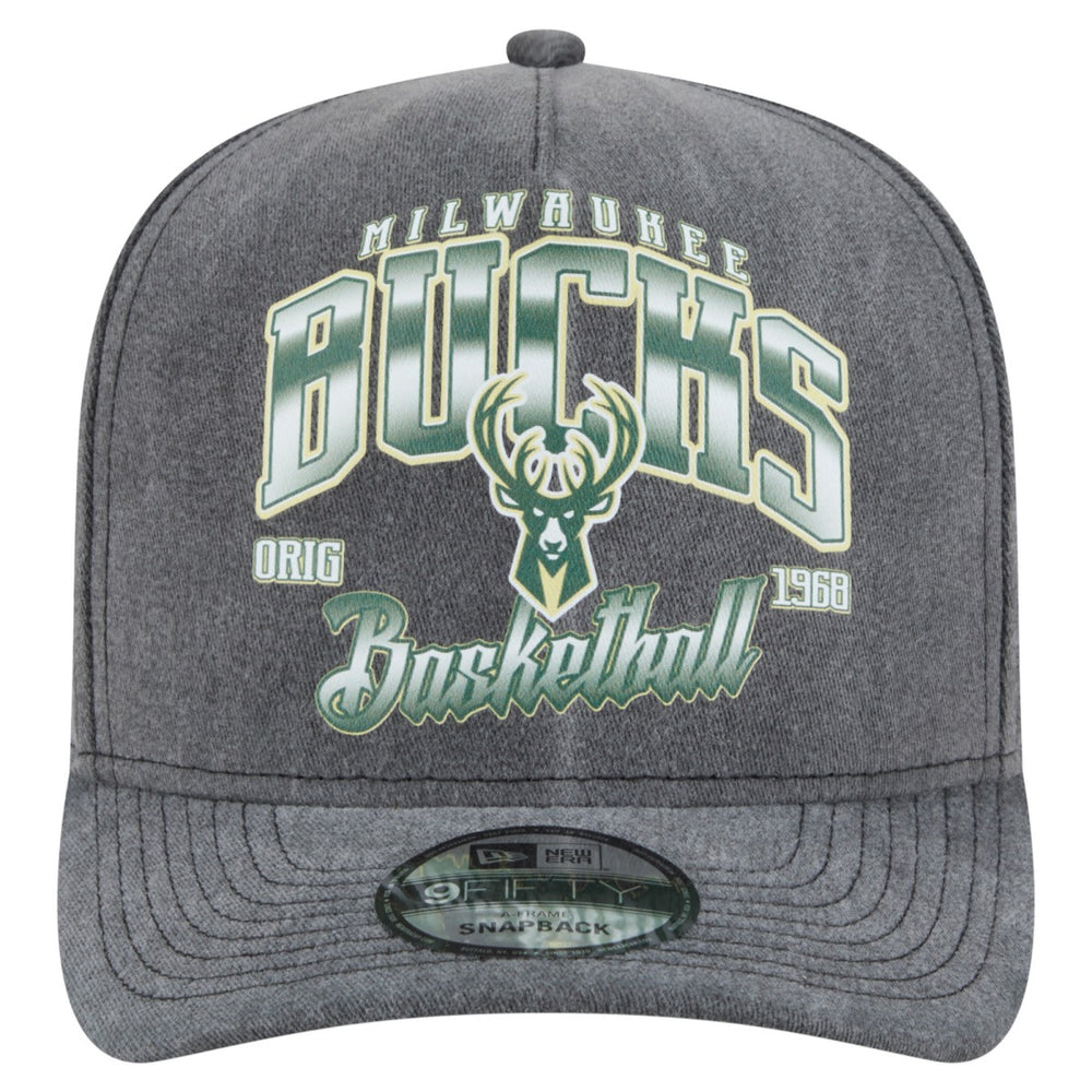 Milwaukee Bucks Throwback Washed Pre-Curved 9FIFTY Snapback Hat - Charcoal | New Era discount