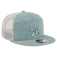 Philadelphia 76ers Adventure Denim Split Panel 9FIFTY Snapback Trucker Hat | New Era shop