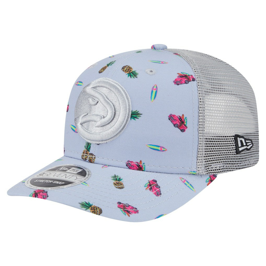 Atlanta Hawks Adventure Aloha Pattern 9SEVENTY Stretch-Snap Hat - Light Blue/Gray | New Era shop