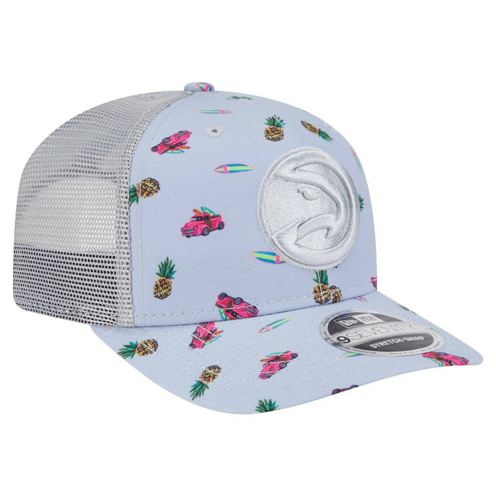 Atlanta Hawks Adventure Aloha Pattern 9SEVENTY Stretch-Snap Hat - Light Blue/Gray | New Era shop