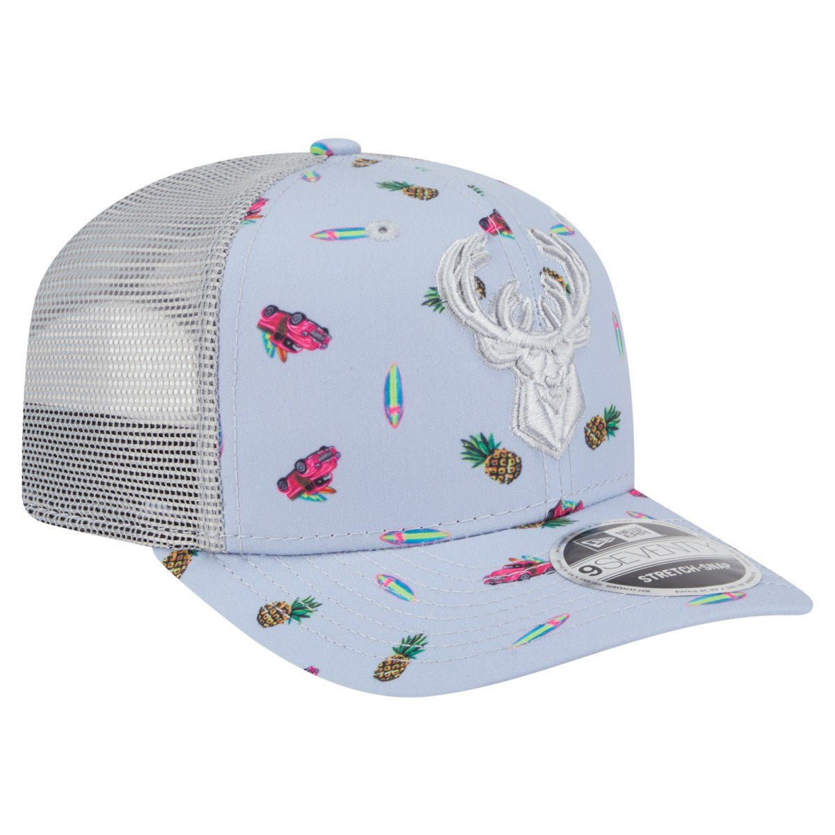 Milwaukee Bucks Adventure Aloha Pattern 9SEVENTY Stretch-Snap Hat - Light Blue/Gray | New Era for sale