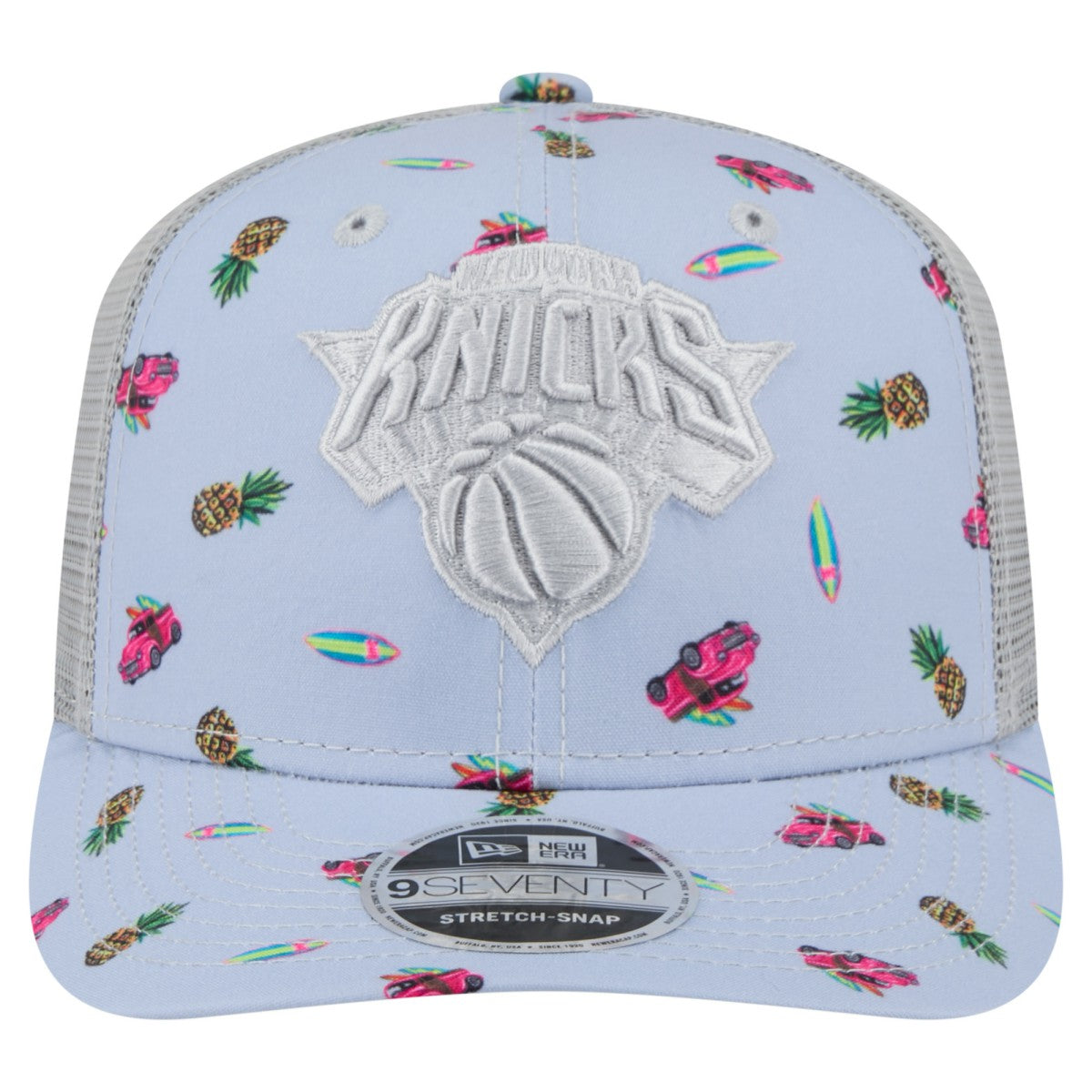 New York Knicks Adventure Aloha Pattern 9SEVENTY Stretch-Snap Hat - Light Blue/Gray | New Era shop