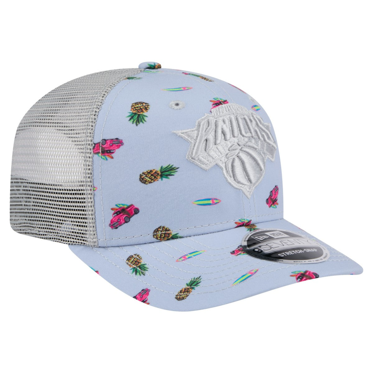 New York Knicks Adventure Aloha Pattern 9SEVENTY Stretch-Snap Hat - Light Blue/Gray | New Era shop