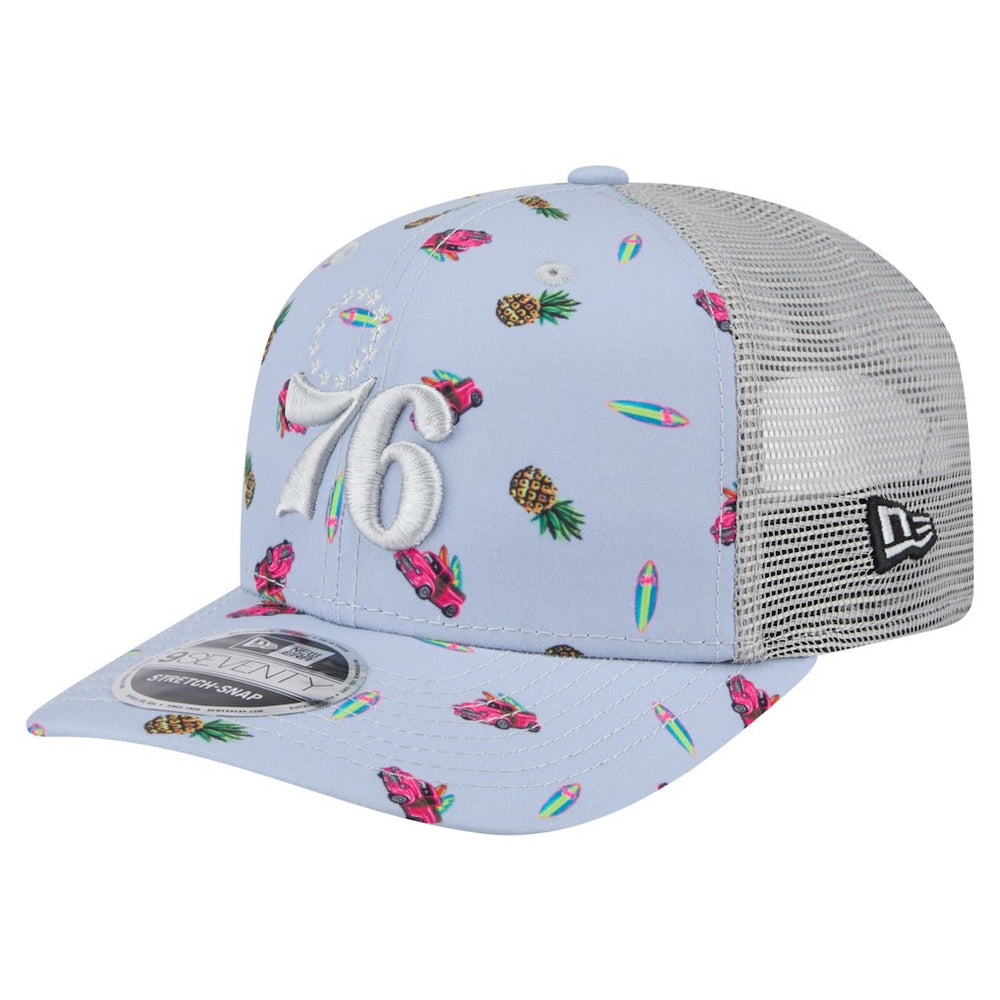 Philadelphia 76ers Adventure Aloha Pattern 9SEVENTY Stretch-Snap Hat - Light Blue/Gray | New Era for sale