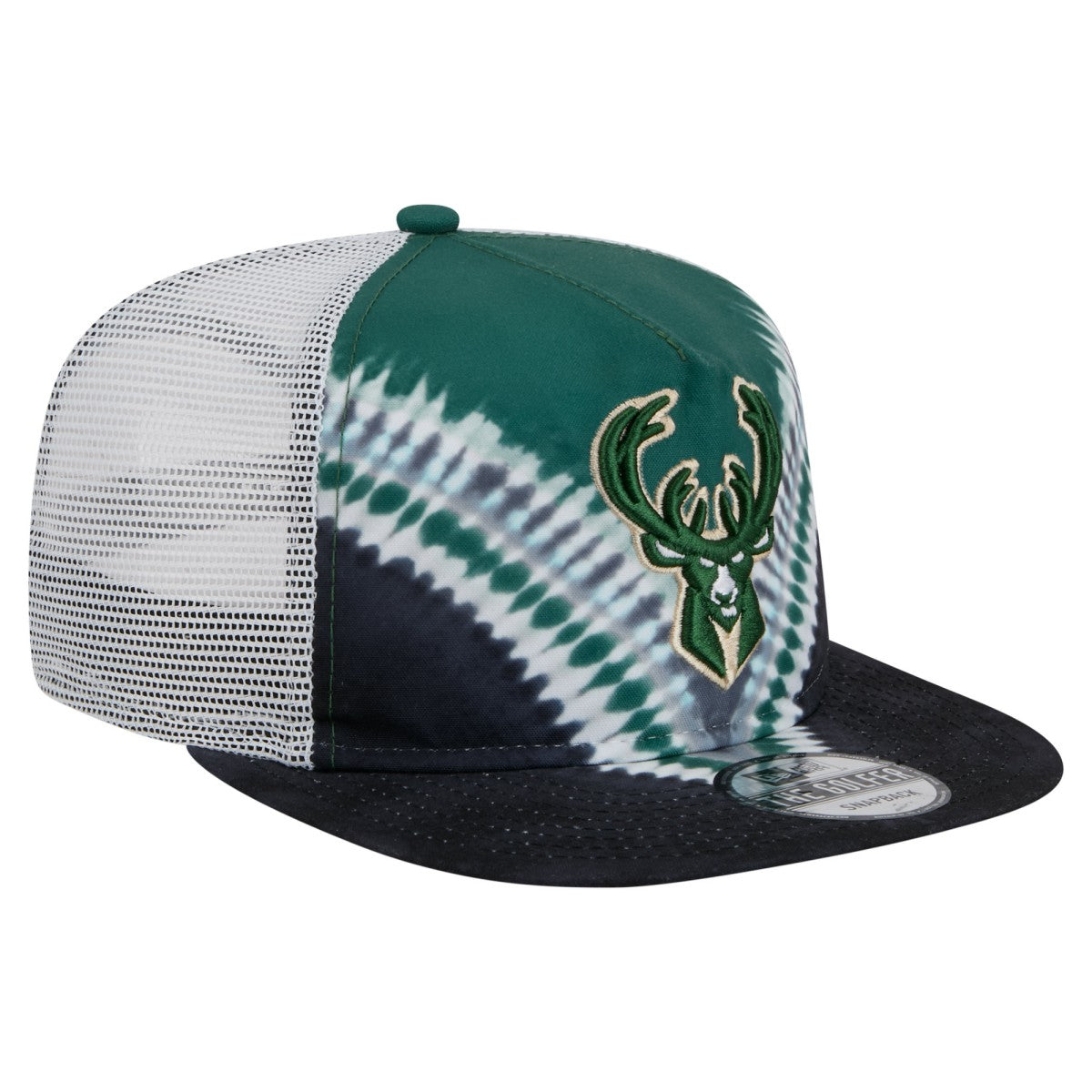 Milwaukee Bucks Throwback Dye Golfer Snapback Hat - Black/Hunter Green | New Era shop