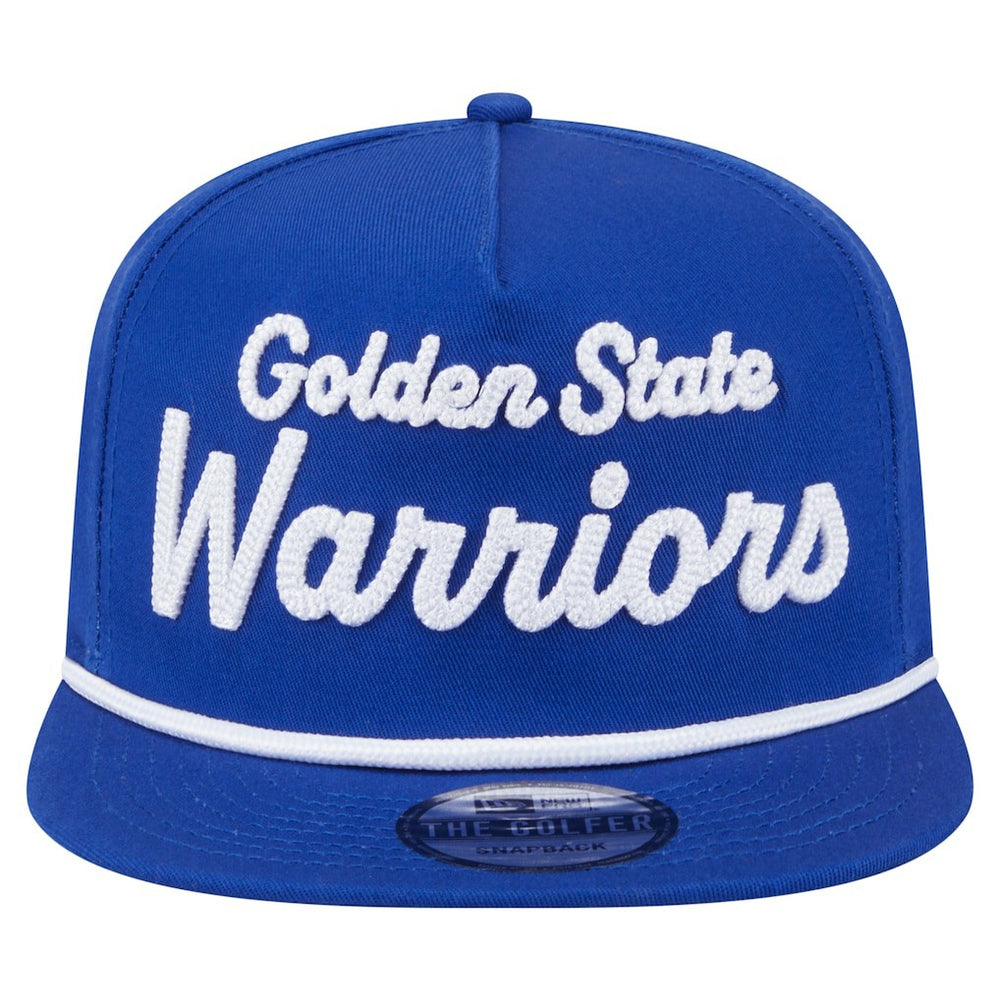 Golden State Warriors Team Text Golfer Snapback Hat sale - Royal | New Era shop