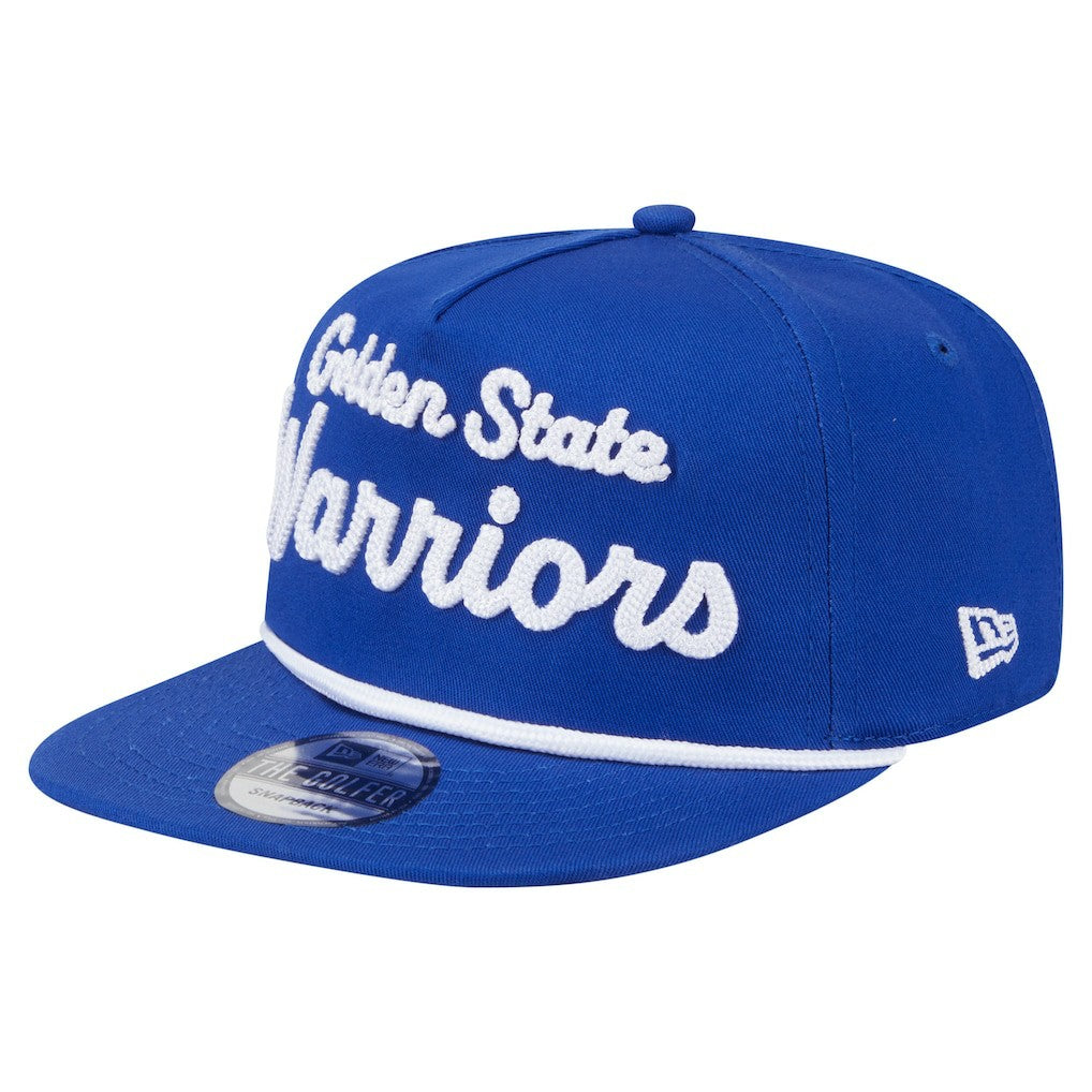 Golden State Warriors Team Text Golfer Snapback Hat sale - Royal | New Era shop