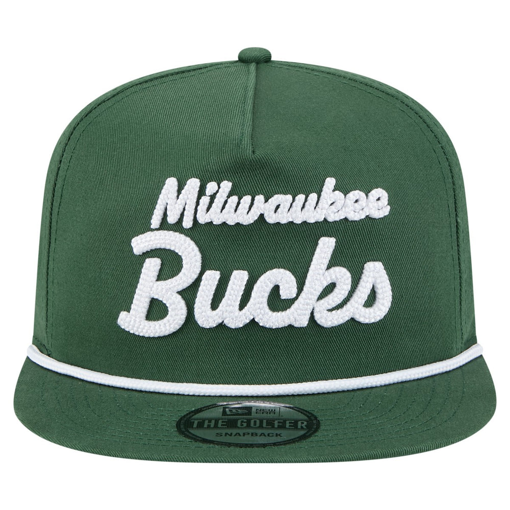 Milwaukee Bucks Team Text Golfer Snapback Hat - Hunter Green | New Era on sale