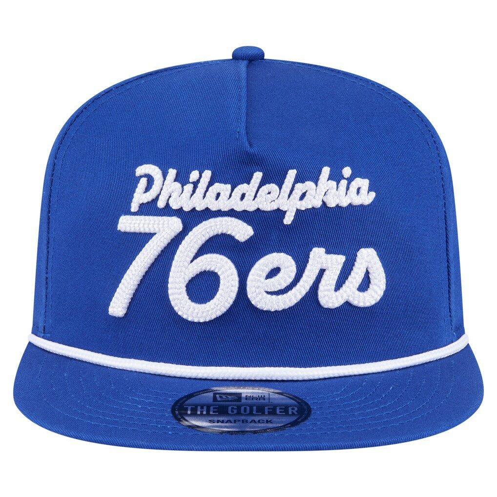 Philadelphia 76ers Team Text Golfer Snapback Hat - Royal | New Era online