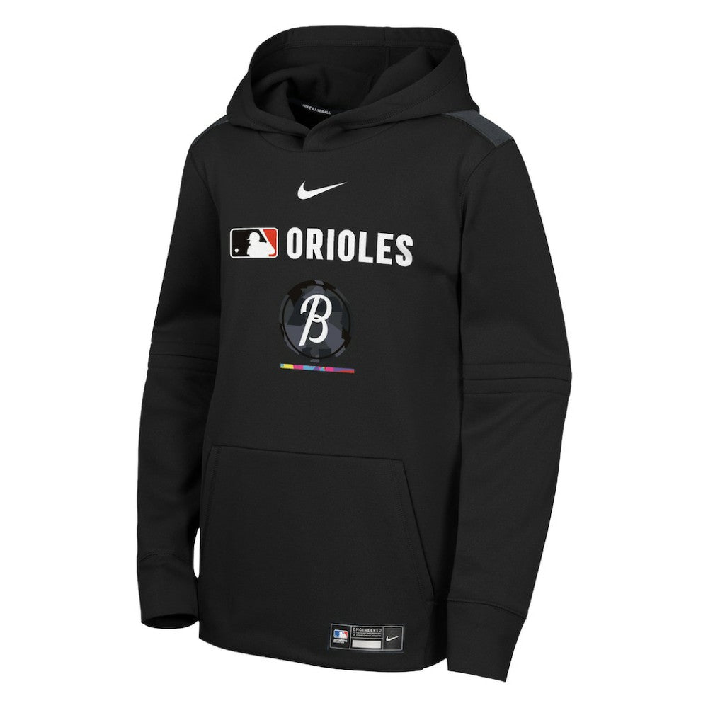 Baltimore Orioles Youth City Connect Authentic Collection Performance Pullover Hoodie - Black | Nike