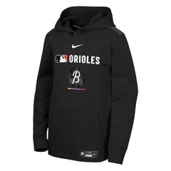 Baltimore Orioles Youth City Connect Authentic Collection Performance Pullover Hoodie - Black | Nike