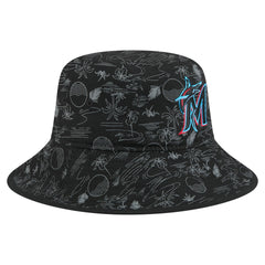 Miami Marlins 2025 Spring Training All Over Print Bucket Hat - Black | New Era