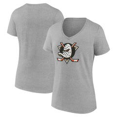 Anaheim Ducks Women's Primary Logo V-Neck T-Shirt – Gray