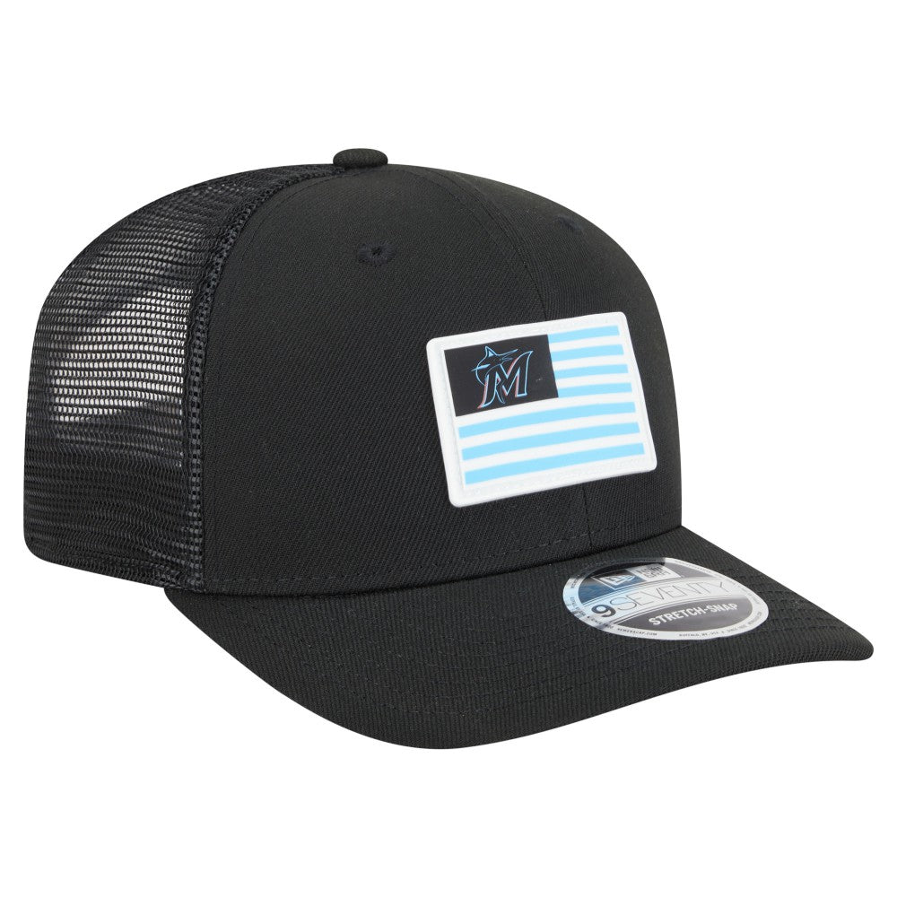 Miami Marlins Flag 9SEVENTY Stretch-Snap Hat - Black | New Era
