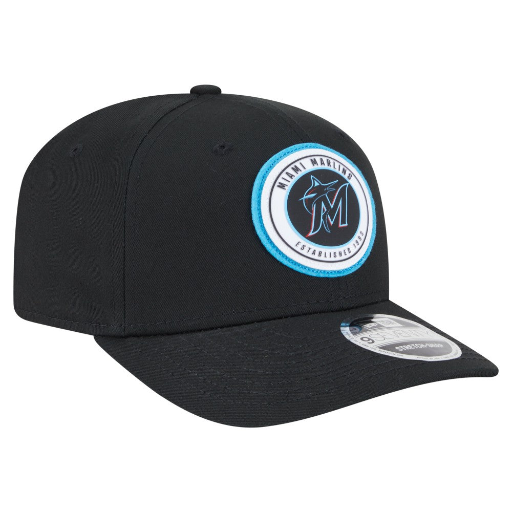 Miami Marlins Circle Patch 9SEVENTY Stretch-Snap Hat - Black | New Era
