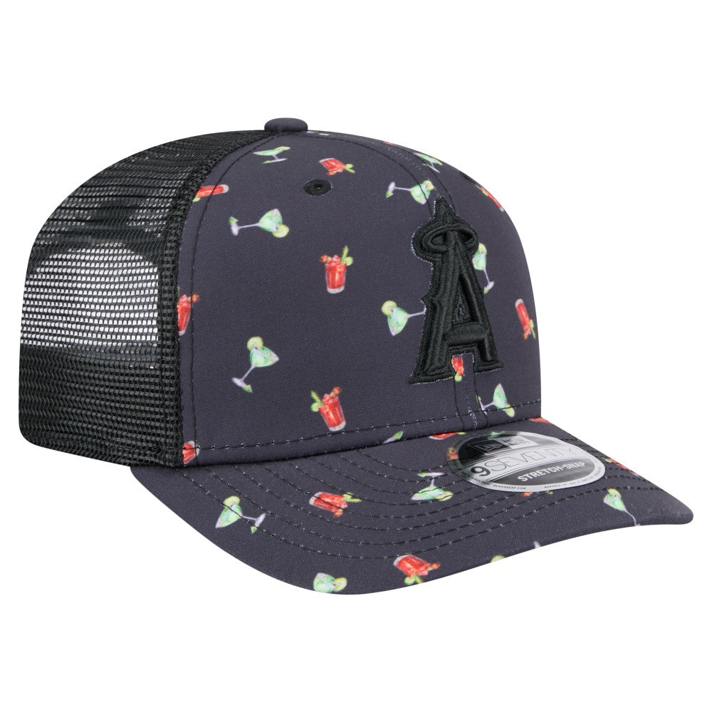 Los Angeles Angels Adventure Drinks Pattern 9SEVENTY Stretch-Snap Hat - Black | New Era