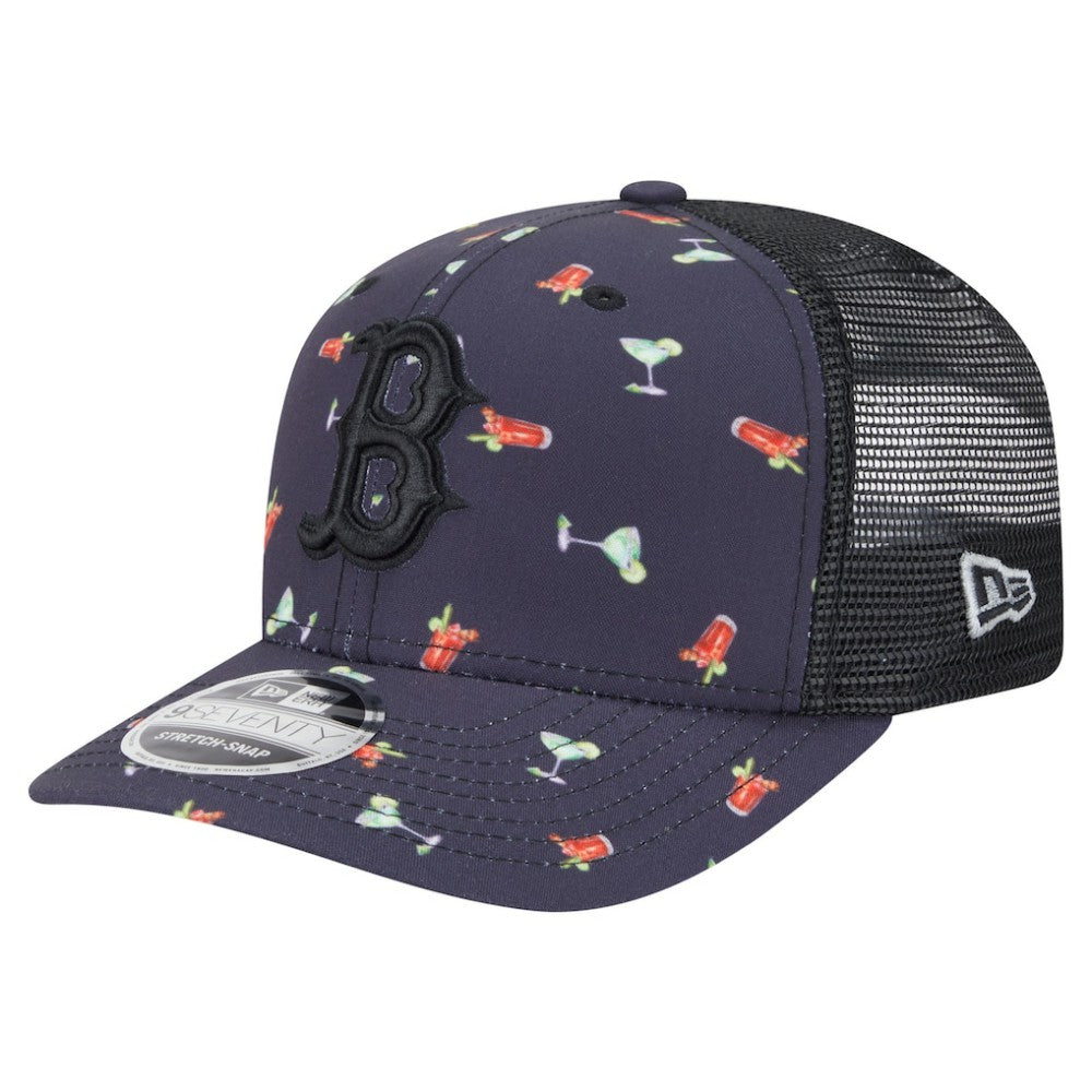 Boston Red Sox Adventure Drinks Pattern 9SEVENTY Stretch-Snap Hat - Black | New Era
