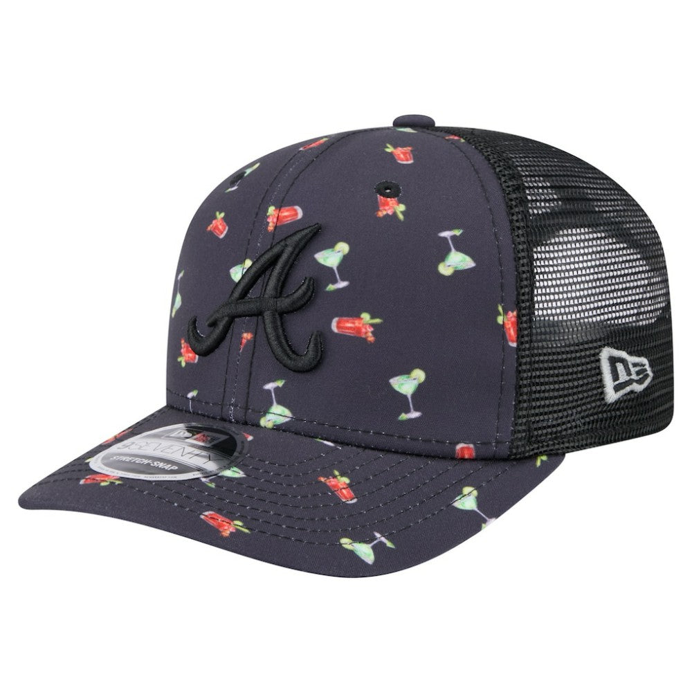 Atlanta Braves Adventure Drinks Pattern 9SEVENTY Stretch-Snap Hat - Black | New Era