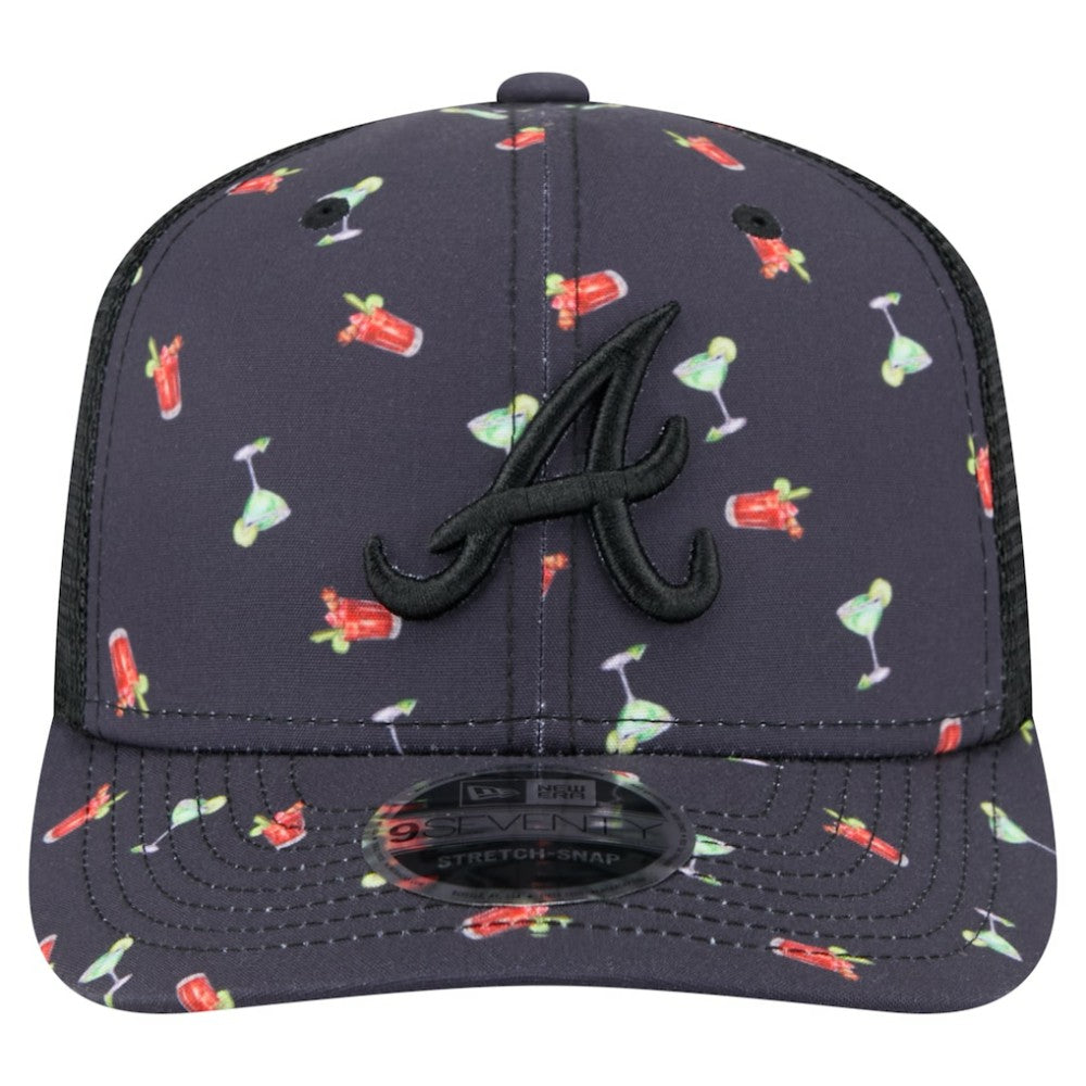 Atlanta Braves Adventure Drinks Pattern 9SEVENTY Stretch-Snap Hat - Black | New Era