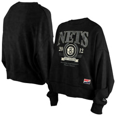 Brooklyn Nets Women's Throwback Vintage Enzyme Wash Oversized Boxy Pullover Sweatshirt - Black | New Era sale