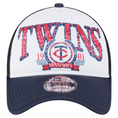 Minnesota Twins Distressed 9FORTY A-Frame Adjustable Trucker Hat - White/Navy | New Era