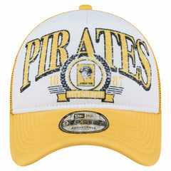 Pittsburgh Pirates Distressed 9FORTY A-Frame Adjustable Trucker Hat - White/Gold | New Era