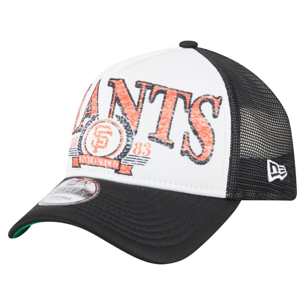 San Francisco Giants Distressed 9FORTY A-Frame Adjustable Trucker Hat - Black | New Era