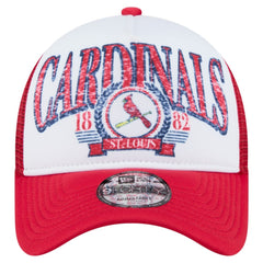 St. Louis Cardinals Distressed 9FORTY A-Frame Adjustable Trucker Hat - White | New Era