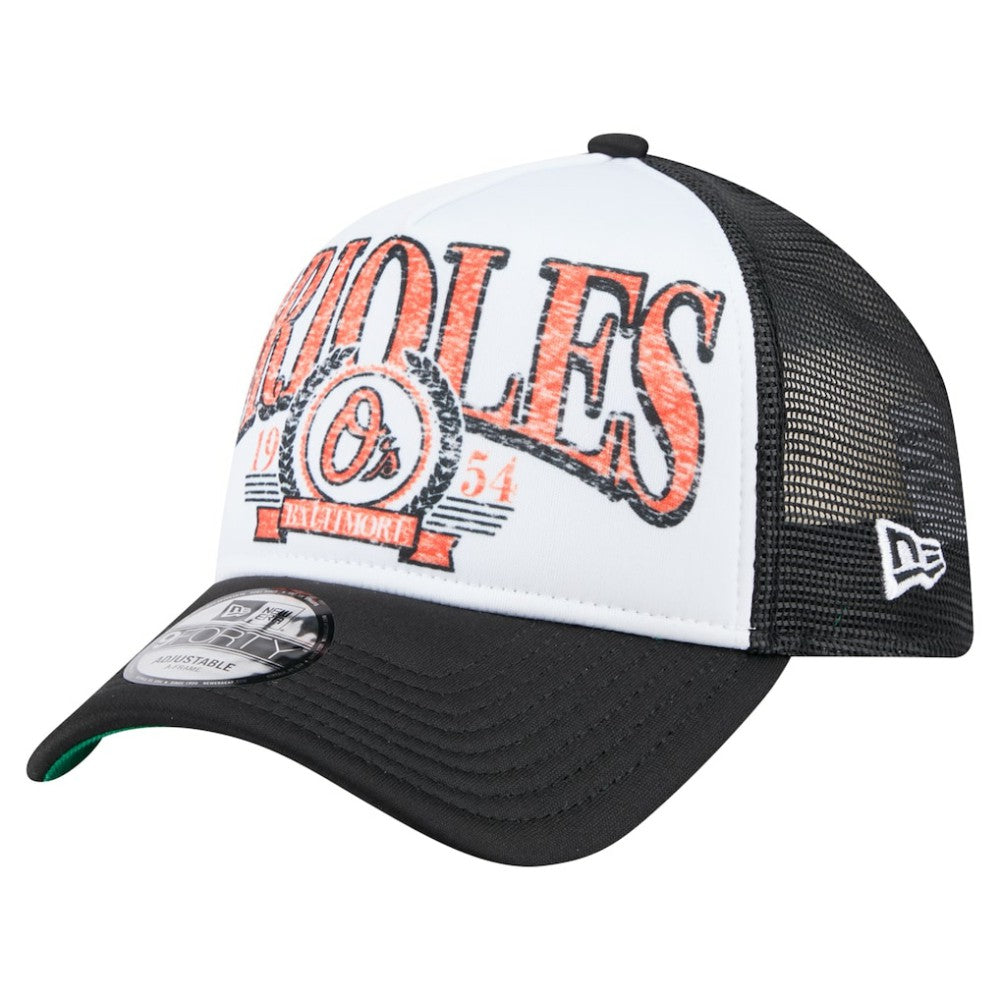 Baltimore Orioles Distressed 9FORTY A-Frame Adjustable Trucker Hat - Black | New Era