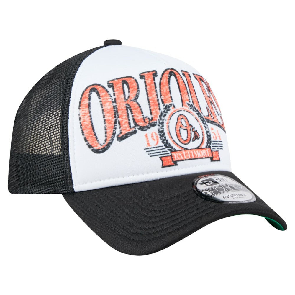 Baltimore Orioles Distressed 9FORTY A-Frame Adjustable Trucker Hat - Black | New Era