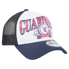 Cleveland Guardians Distressed 9FORTY A-Frame Adjustable Trucker Hat - White/Navy | New Era