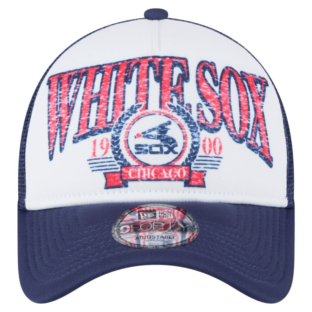 Chicago White Sox Distressed 9FORTY A-Frame Adjustable Trucker Hat - White | New Era