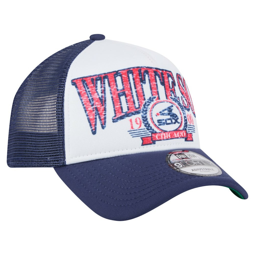 Chicago White Sox Distressed 9FORTY A-Frame Adjustable Trucker Hat - White | New Era