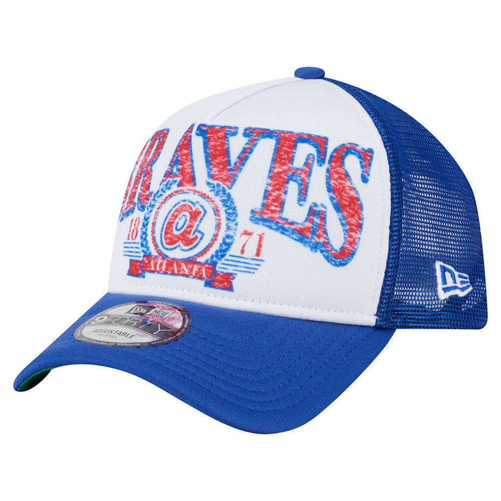 Atlanta Braves Trucker A-Frame 9FORTY Adjustable Hat - White/Royal | New Era