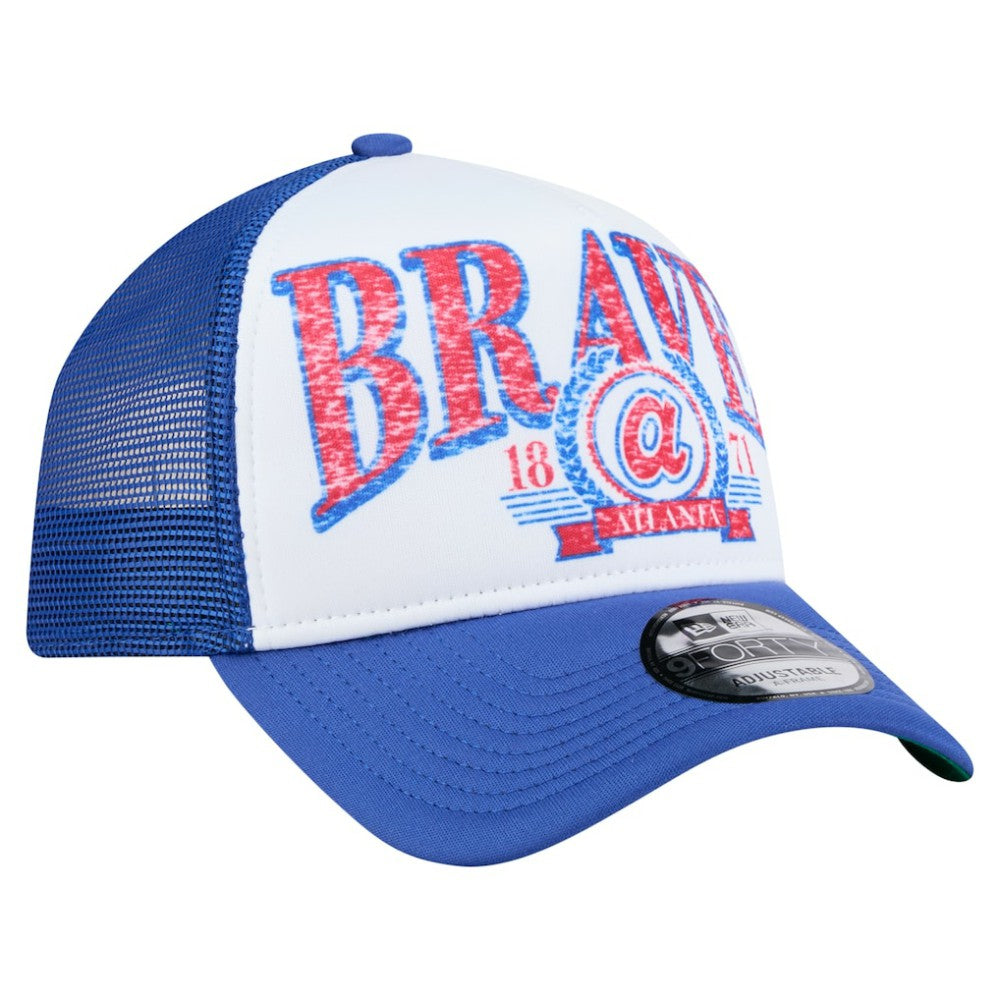Atlanta Braves Trucker A-Frame 9FORTY Adjustable Hat - White/Royal | New Era